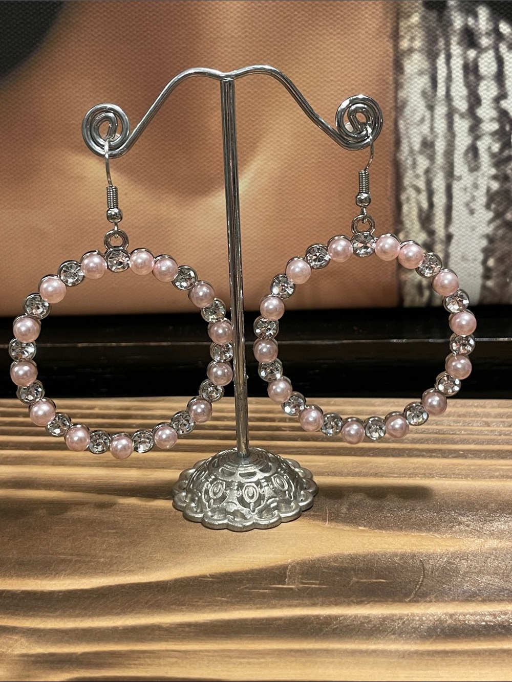 Pink Pearl & Crystal Hoop Earrings